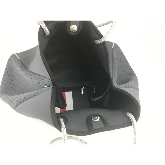 QOGIR Gray Neoprene Tote Bag Red White Stripe‎ Beach Travel Zipper Pouch - Picture 10 of 16